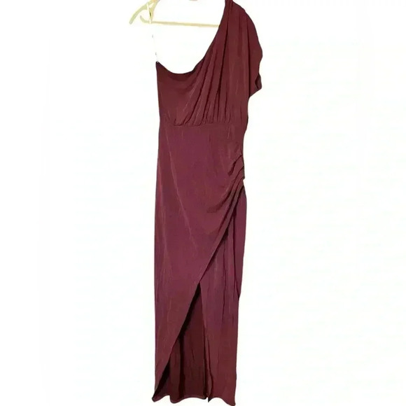 Lulu's Red Asymmetrical Ruched Maxi Gown - Picture 2 of 6